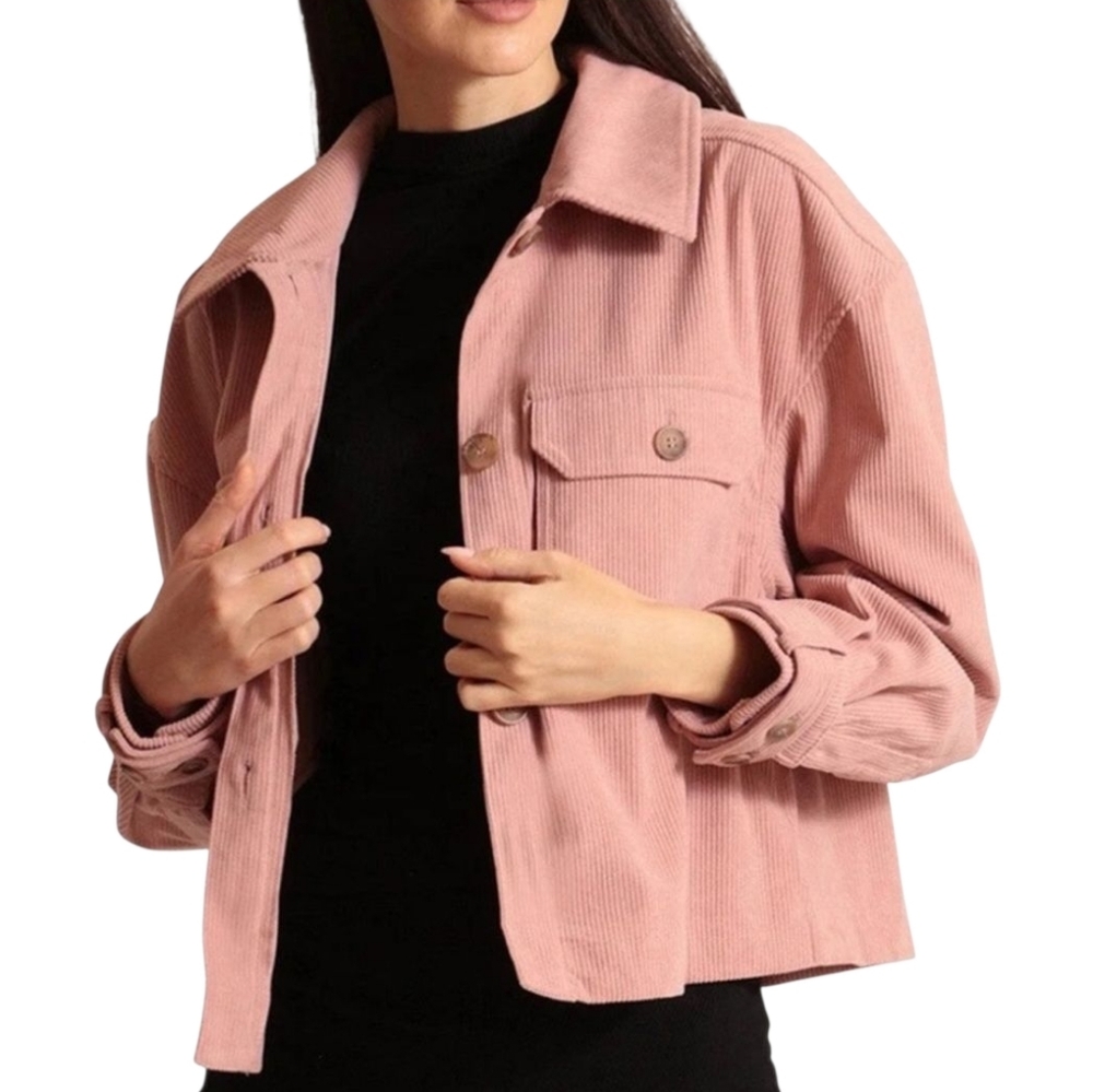 Avec Les Filles Relaxed Shacket‎ Corduroy Cropped Rose Pink Large